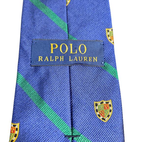 Polo Ralph Lauren Repp Tie Crest Striped Italian Silk Handmade Blue Green Dress - Picture 4 of 7